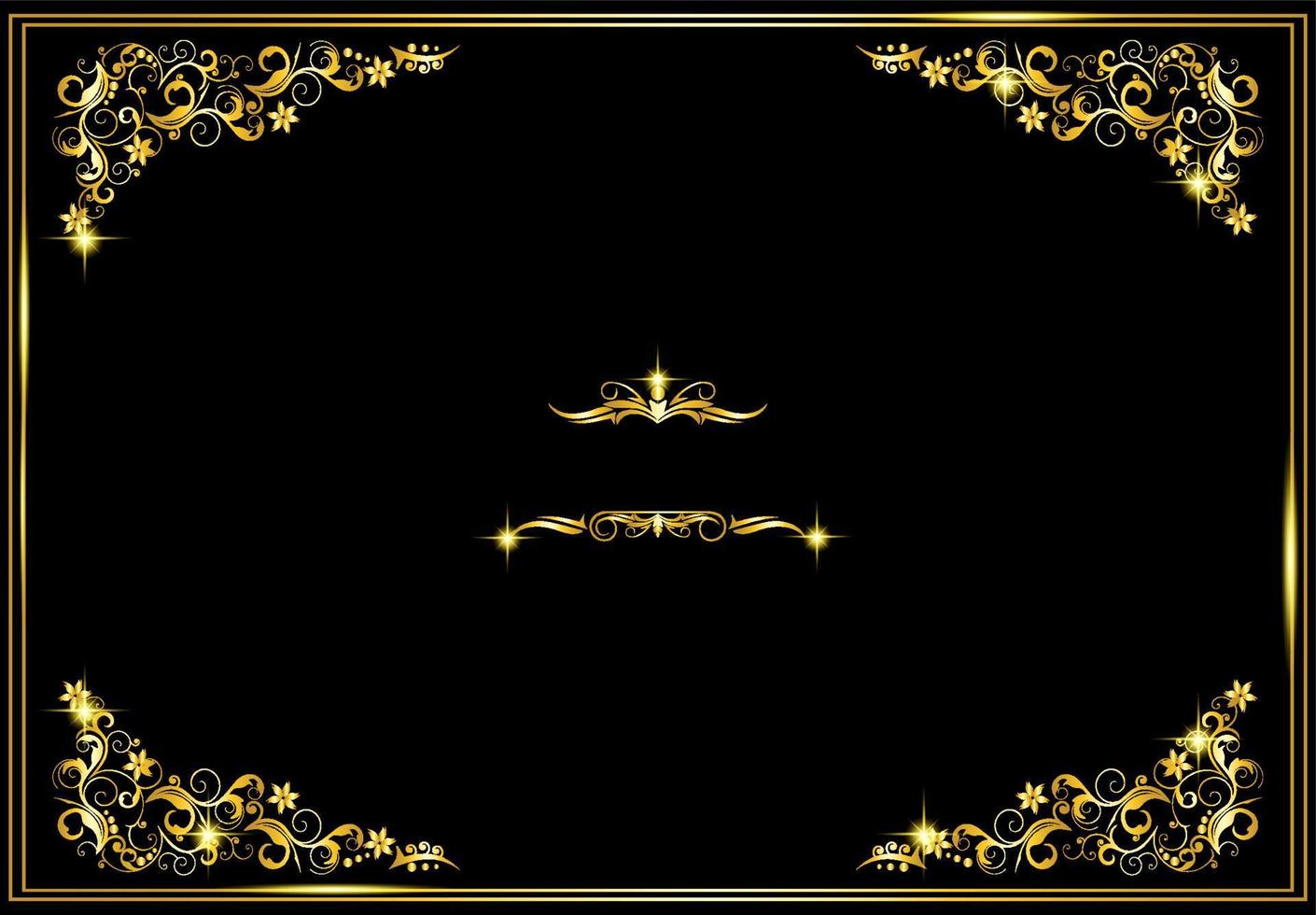 Golden frame with floral ornament, vintage frame art design vector