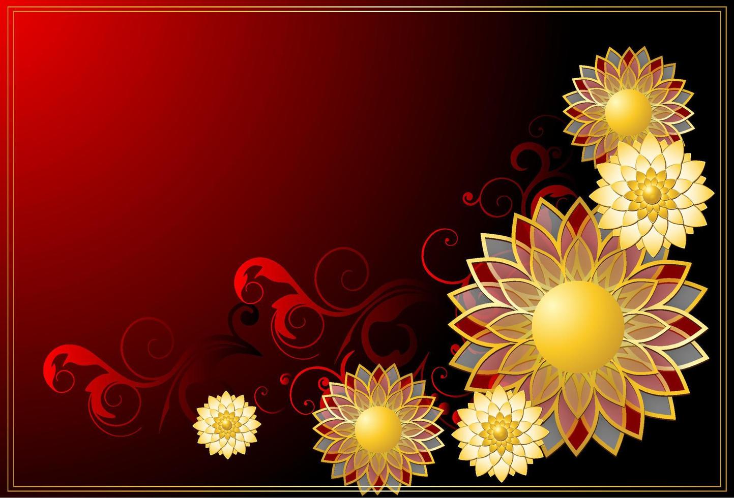 Vintage red frame with gold flowers vector