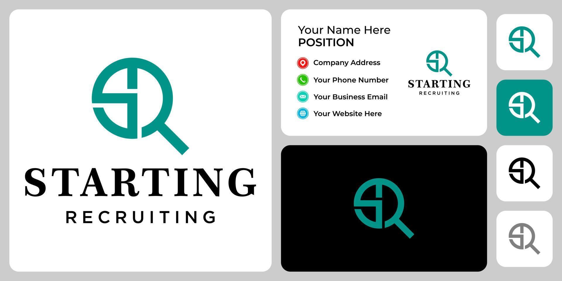 Letter S R monogram recruiting logo design with business card template. vector