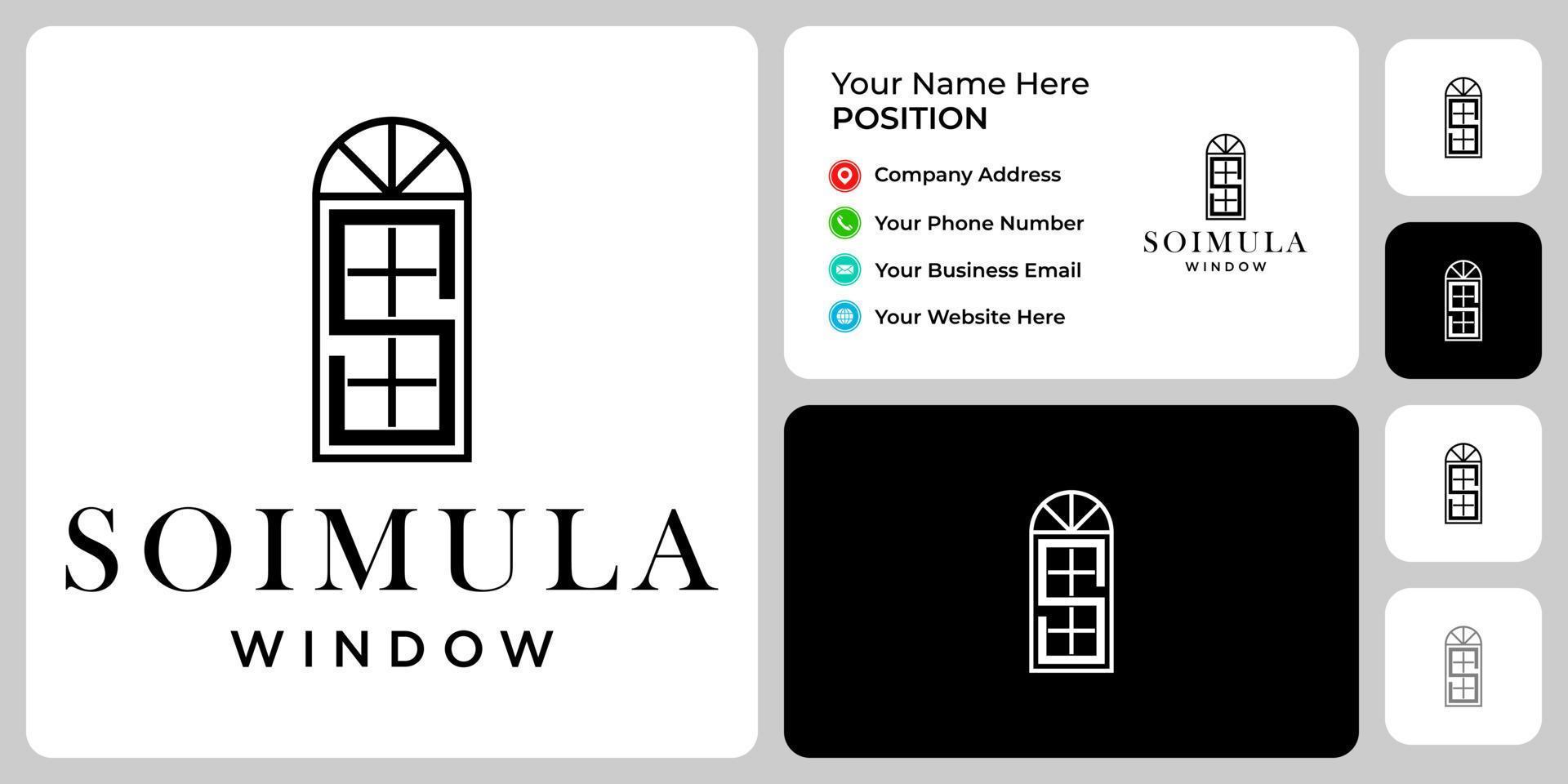 Letter S monogram window interiors logo design with business card template. vector