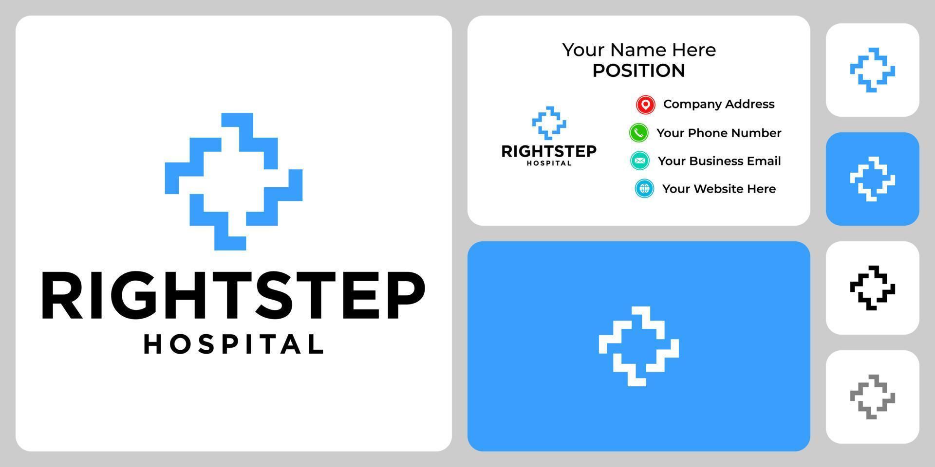 Hospital and stairs logo design with business card template. vector