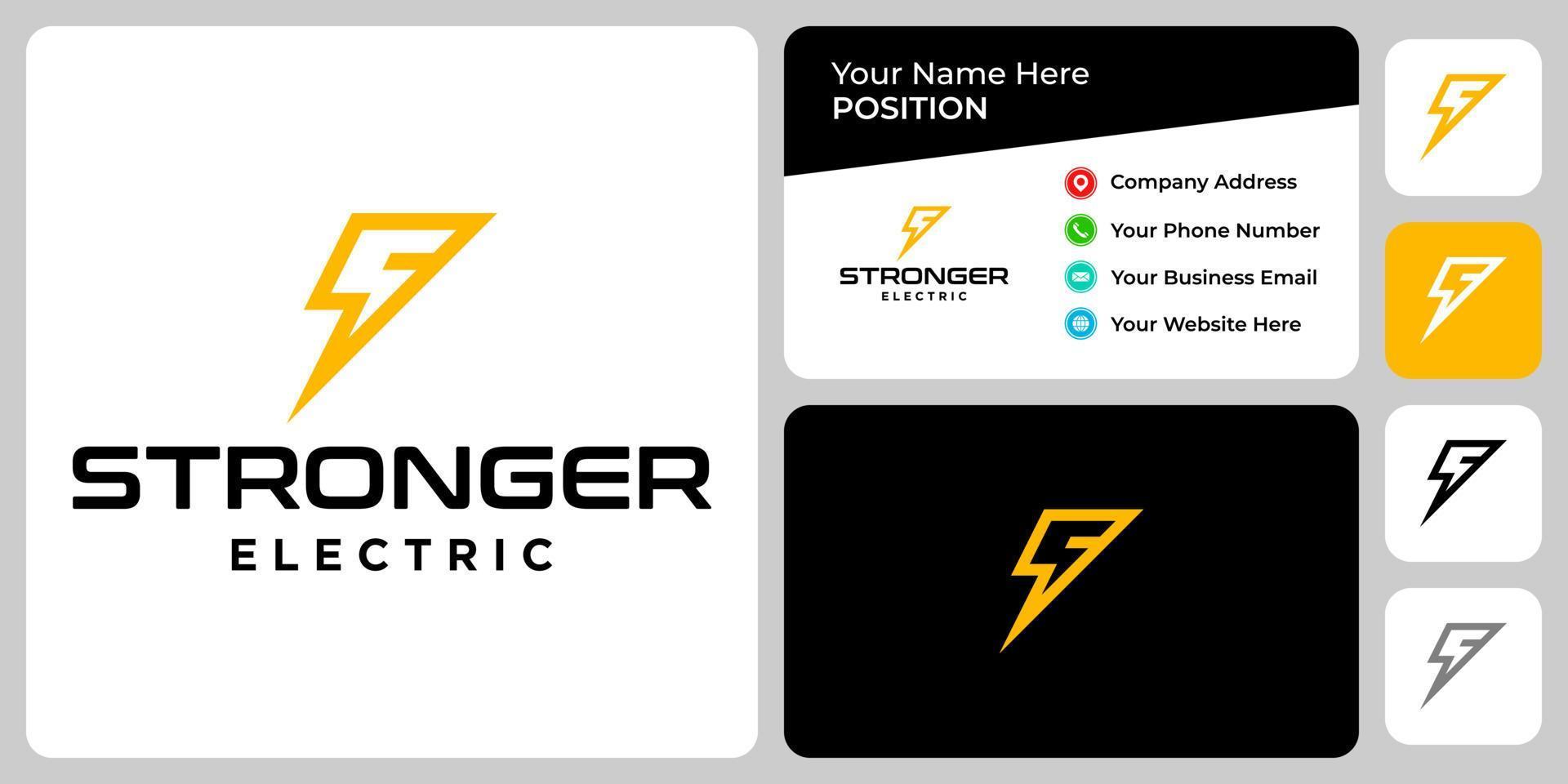 Letter S monogram electric logo design with business card template. vector