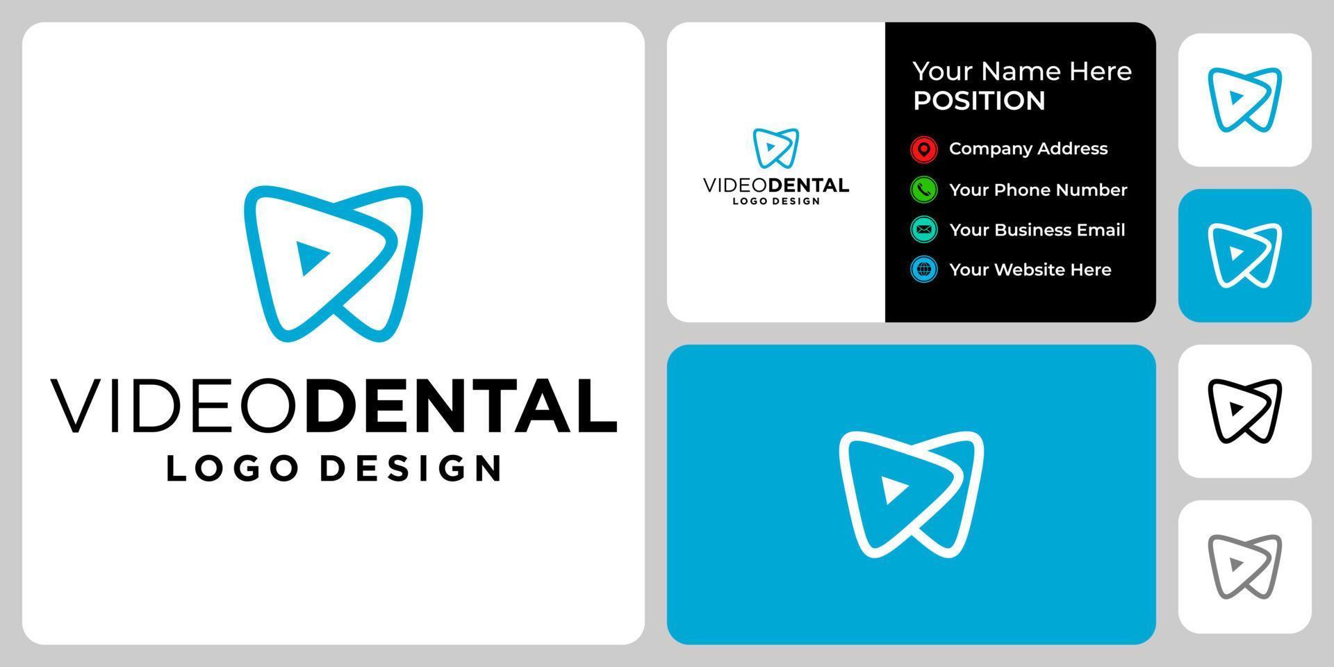 diseño de logotipo dental de vídeo con plantilla de tarjeta de visita. vector