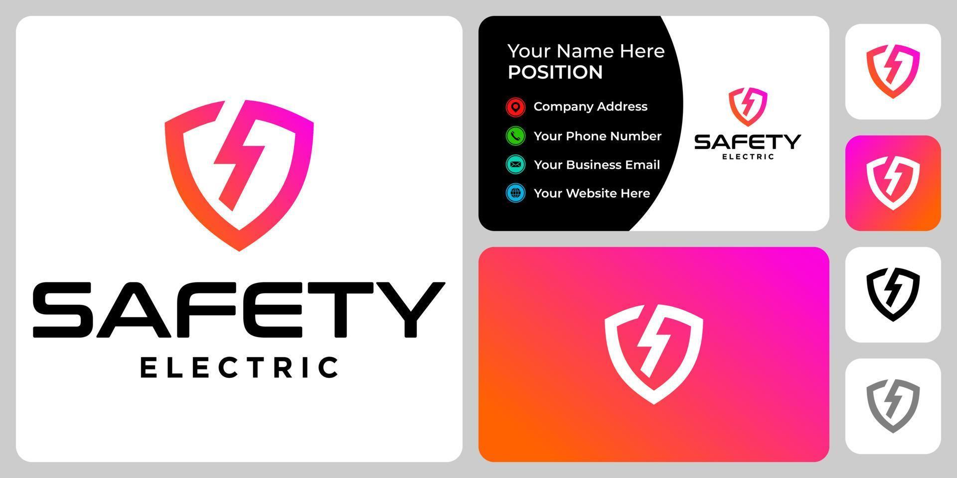 Letter S monogram shield electric logo design with business card template. vector