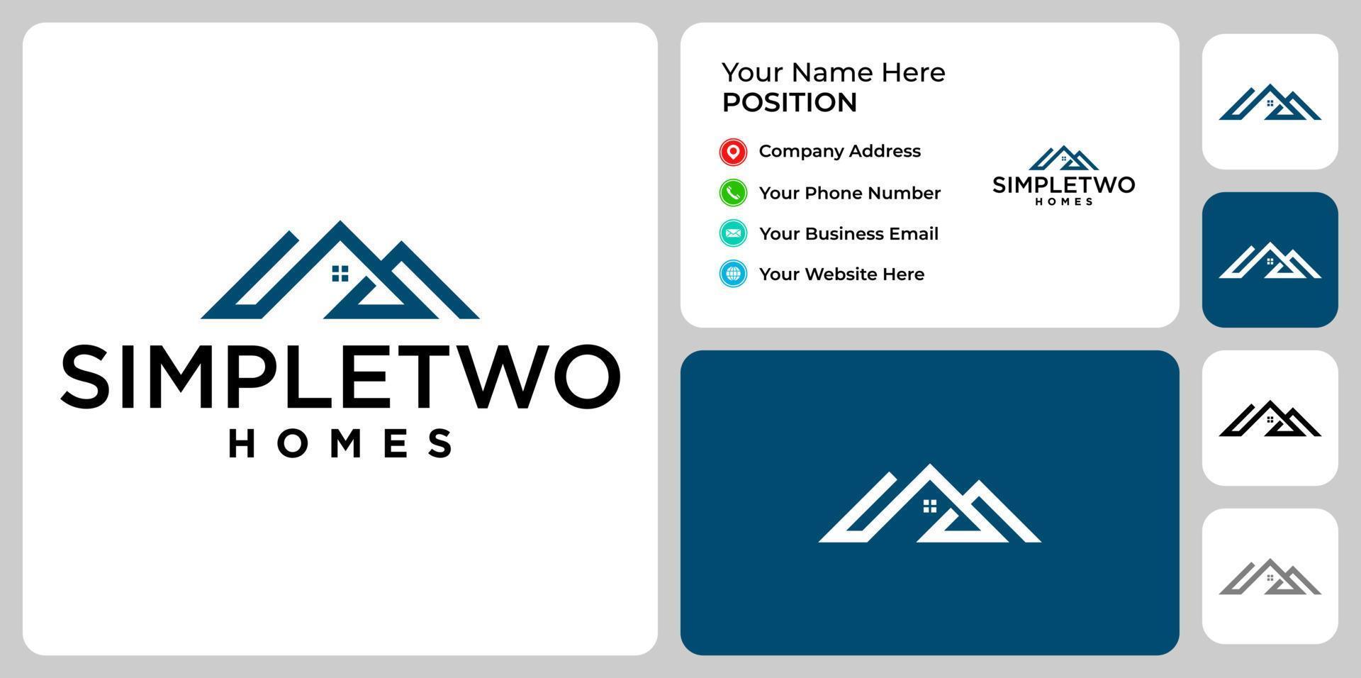 Two home logo design with business card template. vector