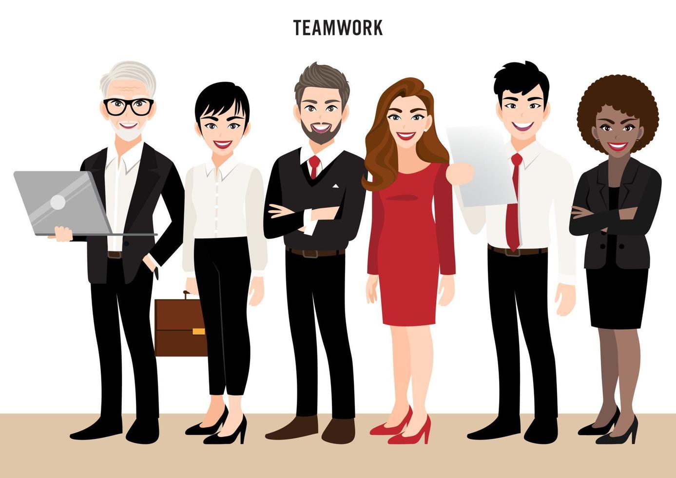 Cartoon character with business team set or leadership concept people. Vector illustration in cartoon style.