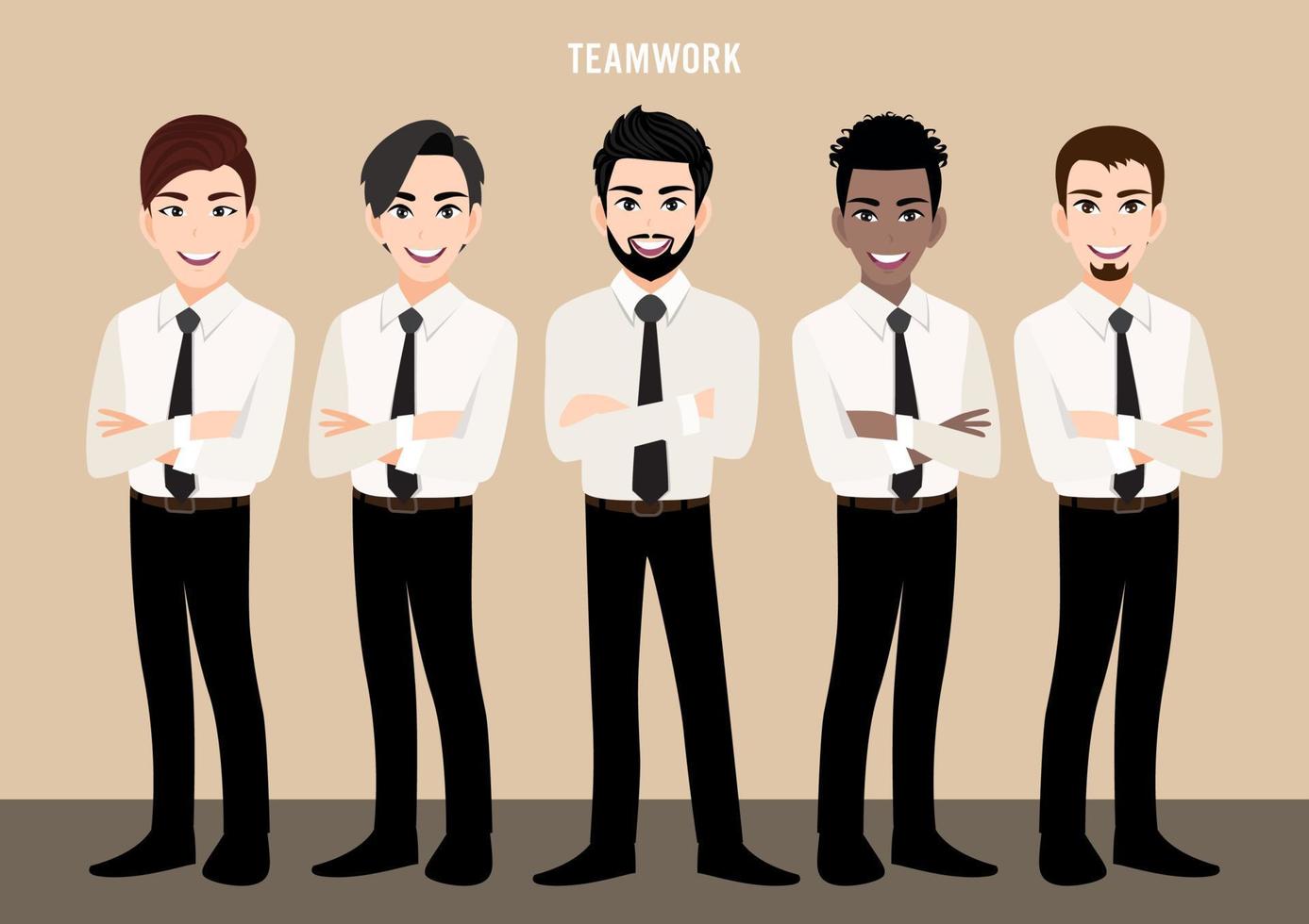 personaje de dibujos animados con equipo de negocios o concepto de liderazgo con hombres de negocios. ilustración vectorial en estilo de dibujos animados. vector