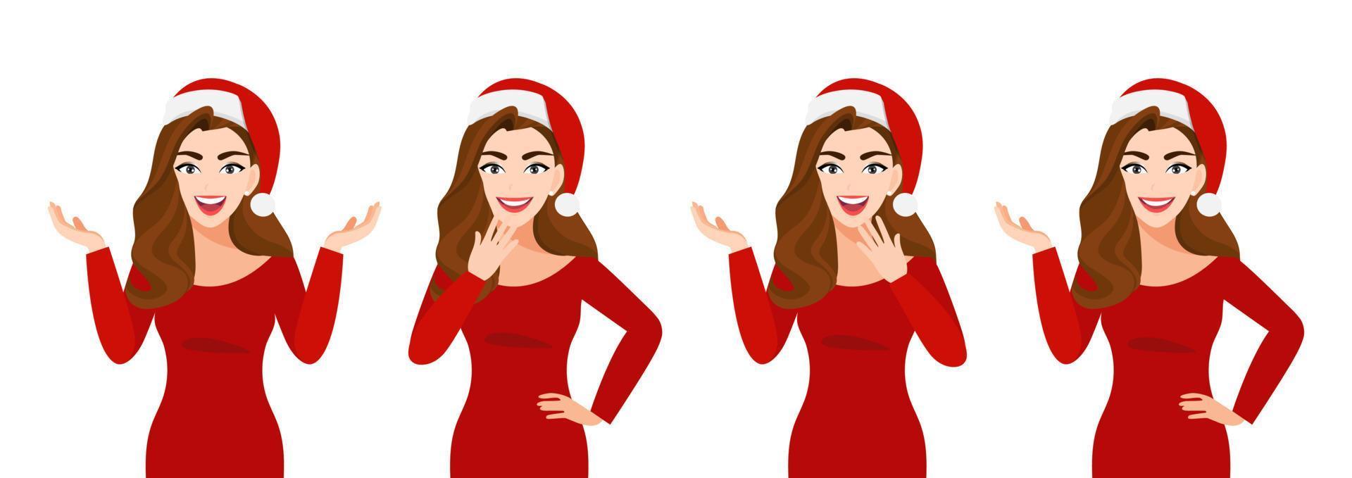Surprised christmas beautiful woman in santa hat on white background vector