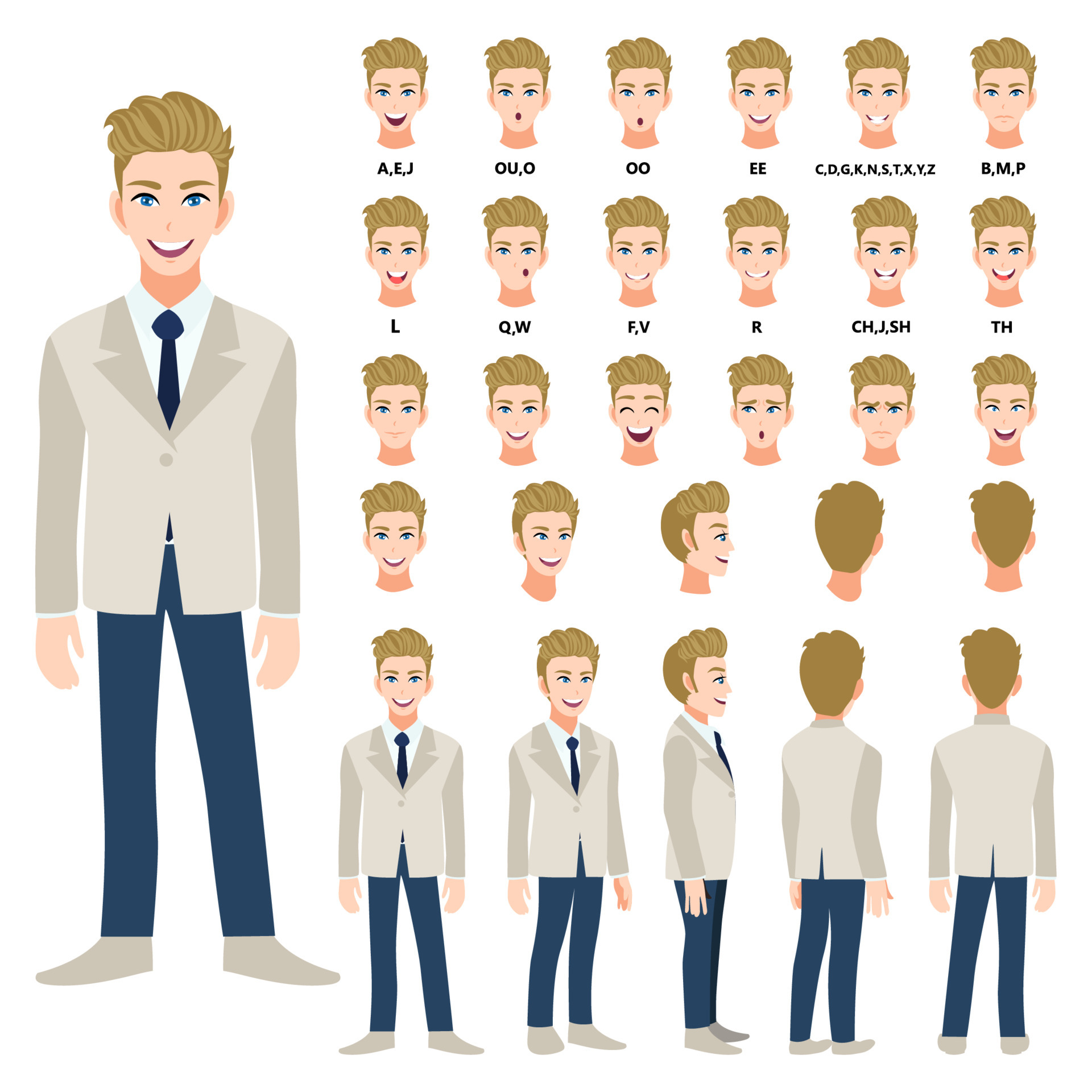 Cartoon character with business man in suit for animation. Front, side, back, 3-4 view character. Separate parts of body. Flat vector illustration. 5273158 Vector Art at Vecteezy Cartoon character with business man in suit for animation. Front, side, back, 3-4 view character. Separate parts of body. Flat vector illustration. 5273158 Vector Art at Vecteezy