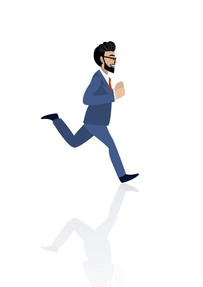 Young businessman running with cartoon character on white background vector