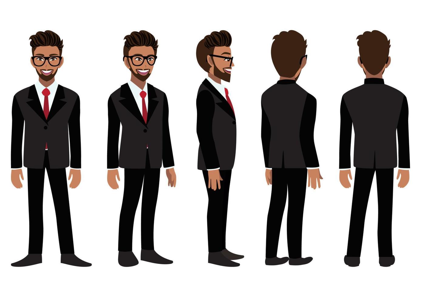 Cartoon character with American African business man in a black suit