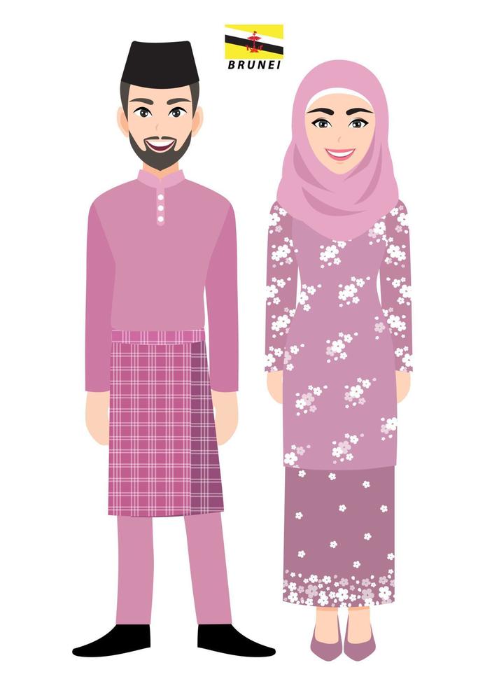 Couple of cartoon characters in Brunei traditional costume vector