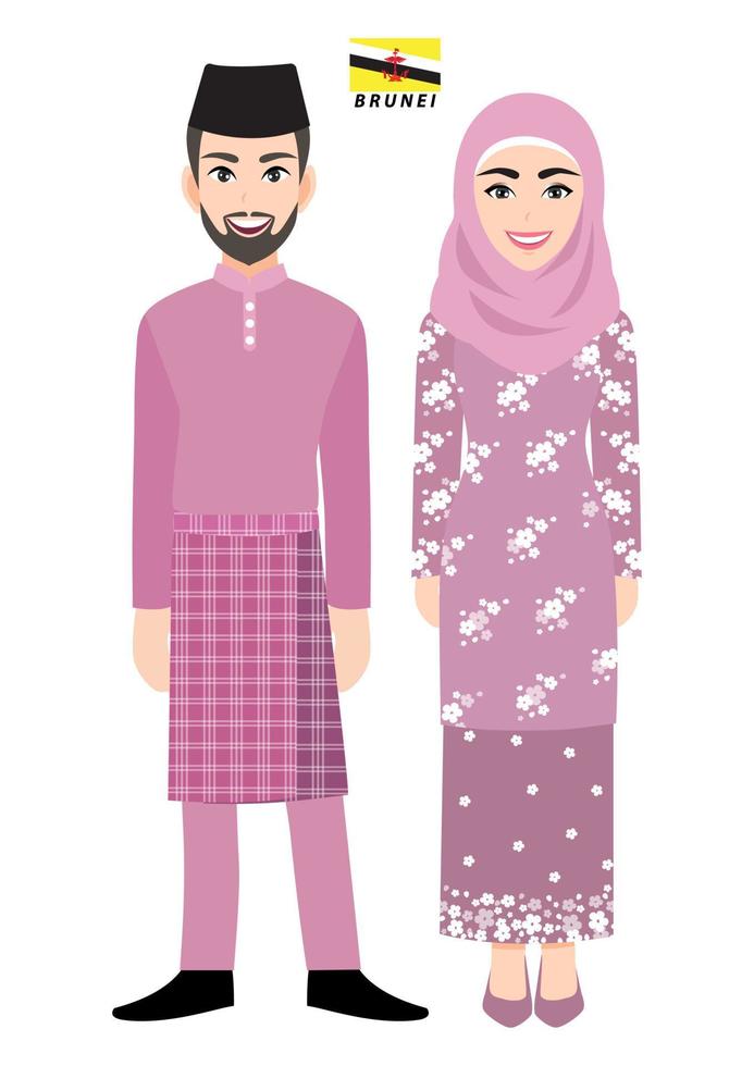 par de personajes de dibujos animados en vector de traje tradicional de brunei