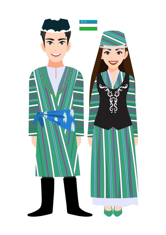 par de personajes de dibujos animados en vector de traje tradicional de uzbekistán