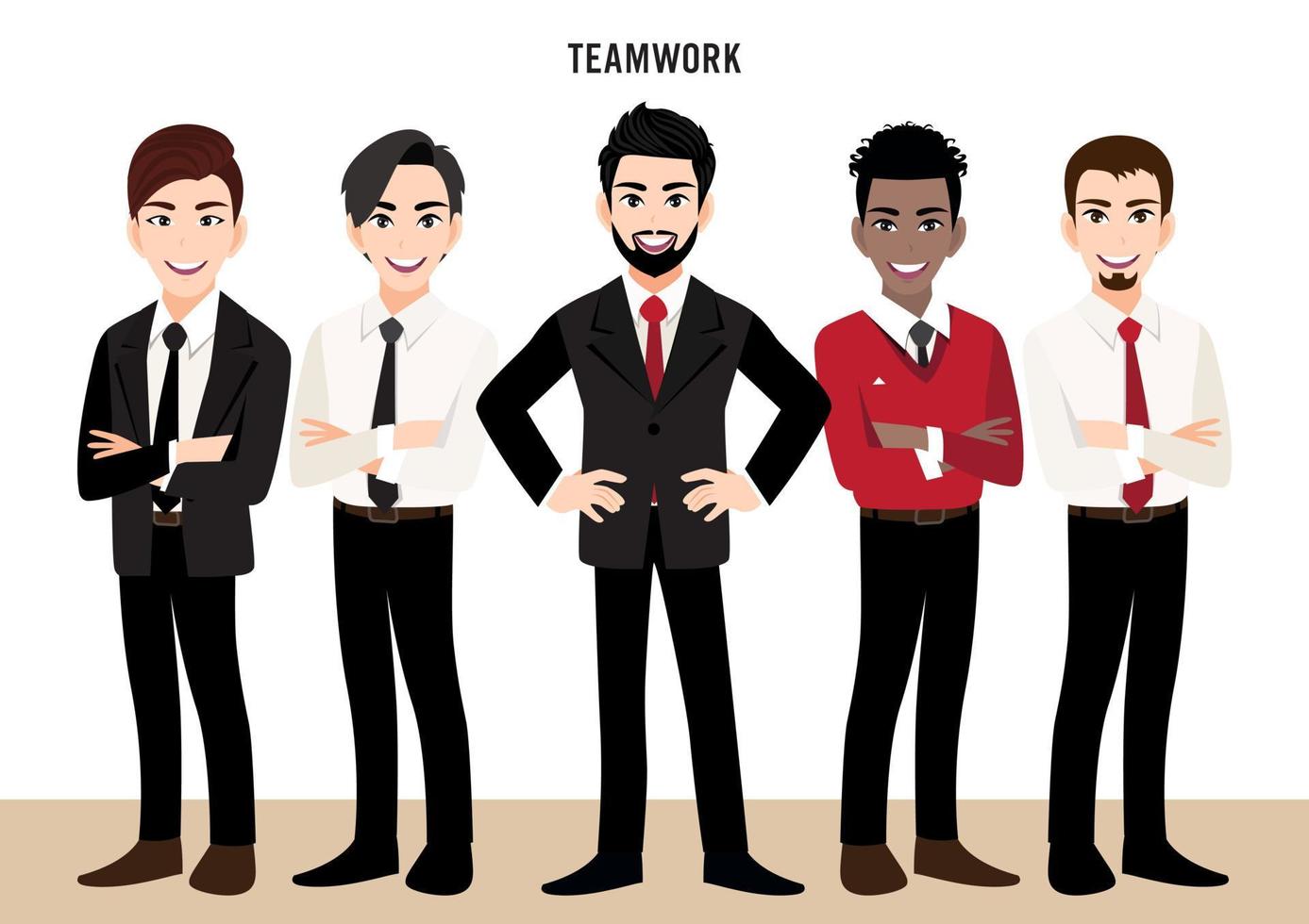 personaje de dibujos animados con equipo de negocios o concepto de liderazgo con hombres de negocios. ilustración vectorial en estilo de dibujos animados. vector