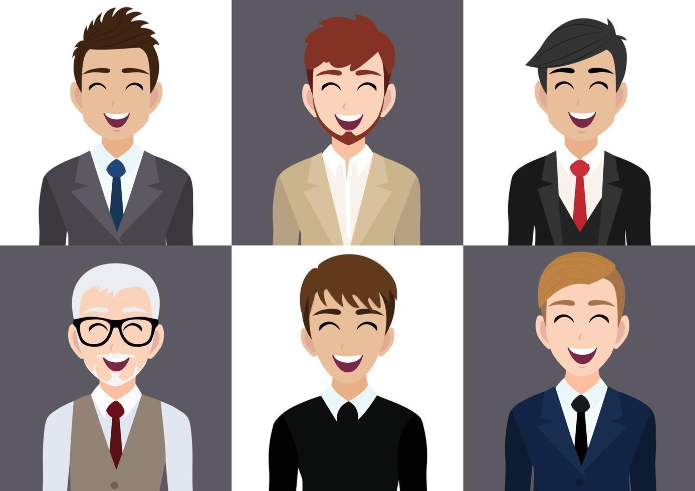 lugar de trabajo feliz con el personaje de dibujos animados de hombres sonrientes en el vector de diseño de ropa de oficina