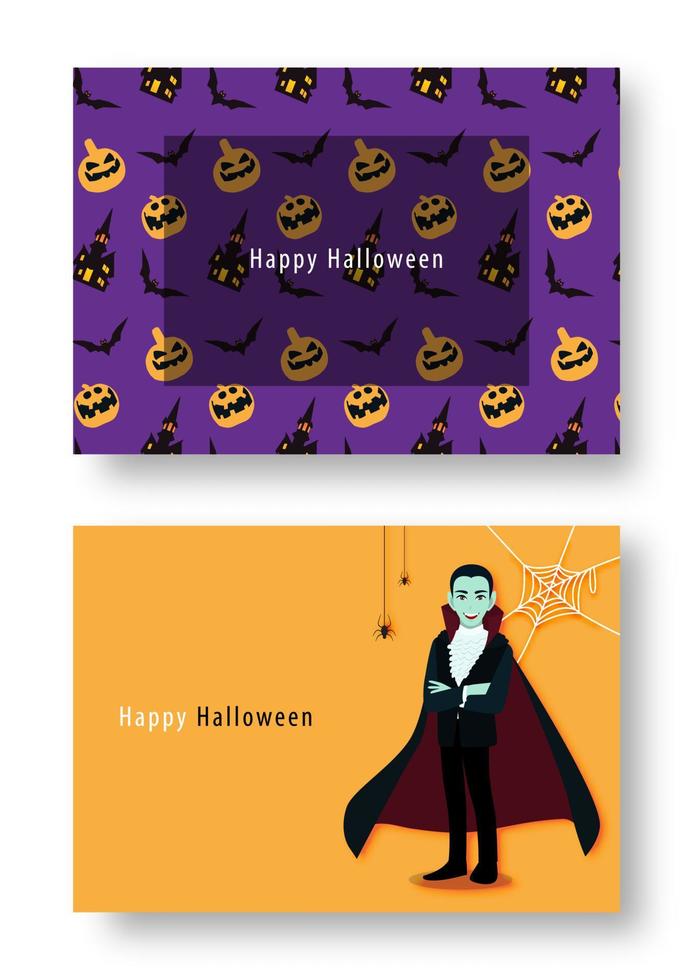 Happy Halloween party with cartoon character in Halloween costume . Flat icon design vector illustration.