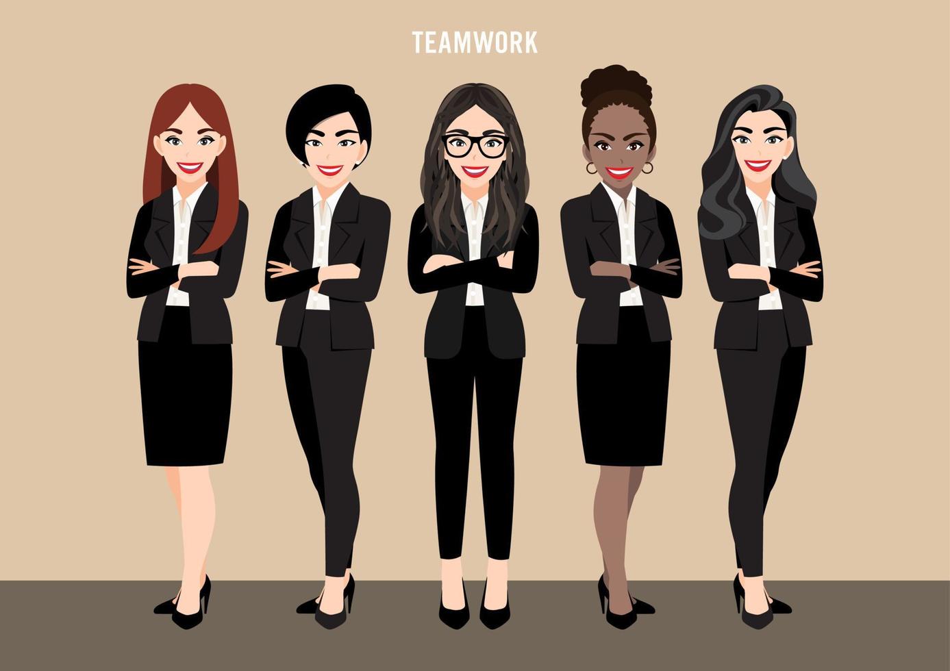 Cartoon character with business team set or leadership concept with businesswomen. Vector illustration in cartoon style.
