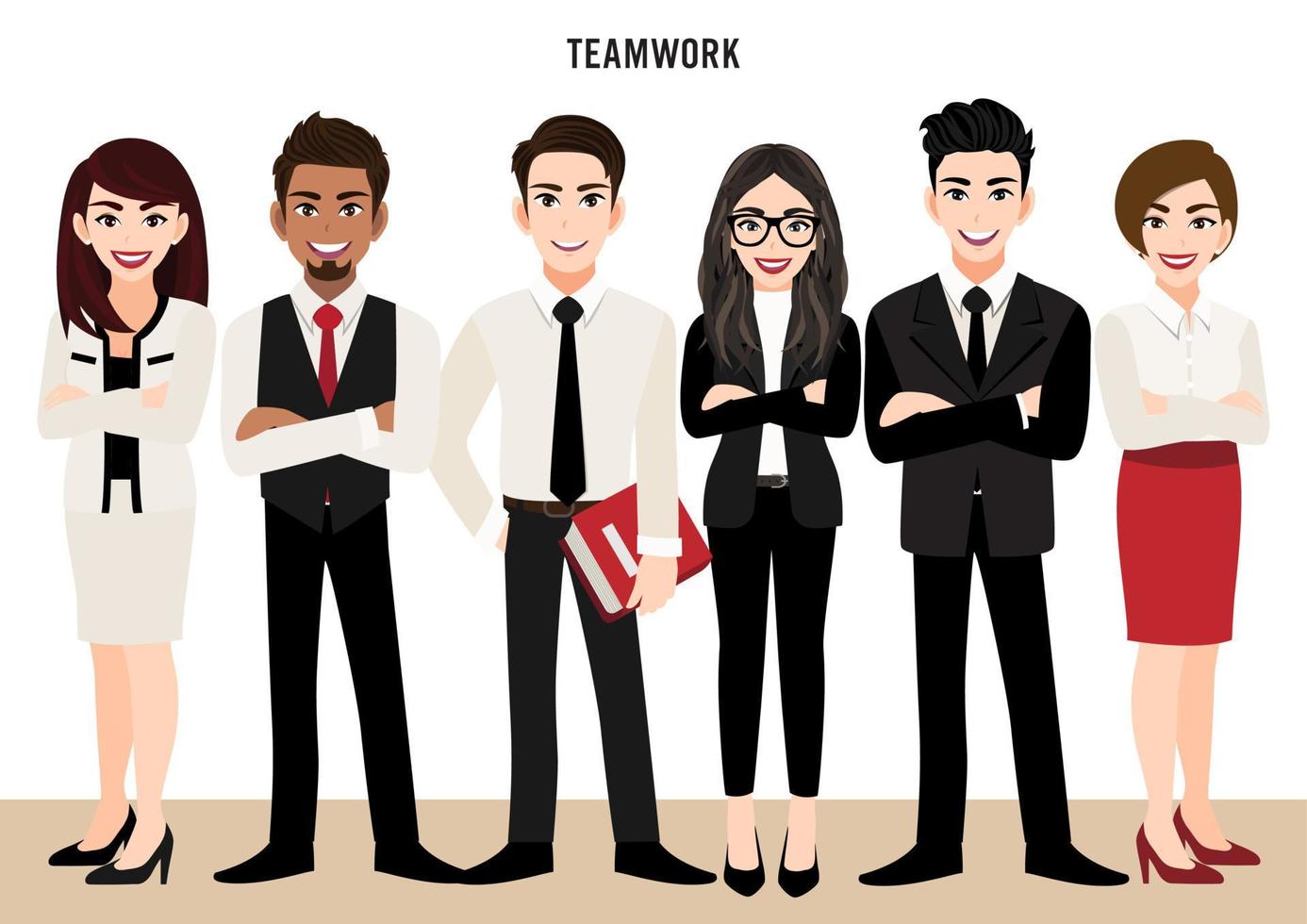 personaje de dibujos animados con equipo de negocios o personas con concepto de liderazgo. ilustración vectorial en estilo de dibujos animados. vector