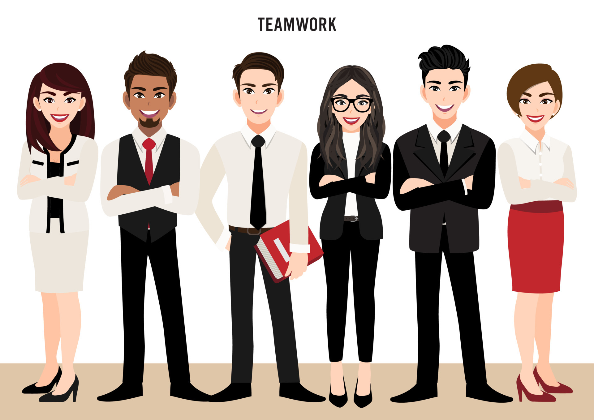 Cartoon character with business team set or leadership concept people