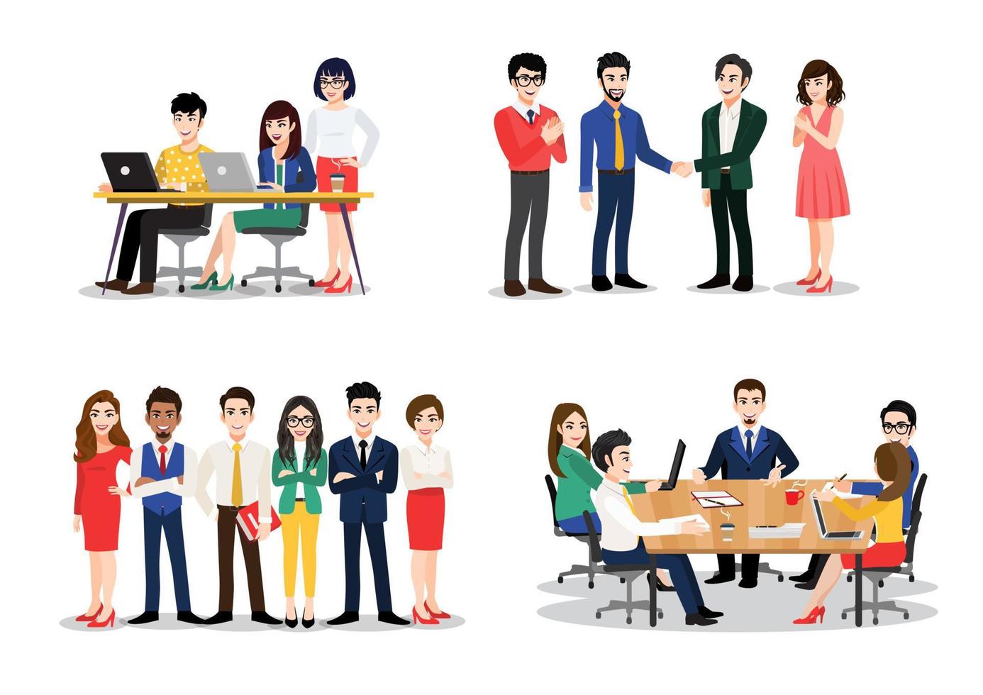 Office worker set. Bundle of men and women taking part in business meeting, negotiation, brainstorming, talking to each other. Colorful vector illustration in flat cartoon style