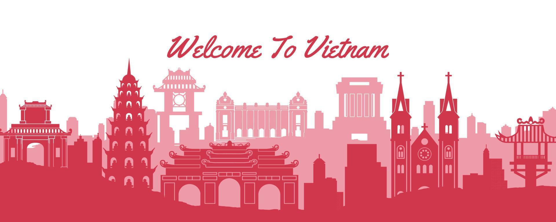 famous landmark of Vietnam,travel destination with silhouette classic design vector