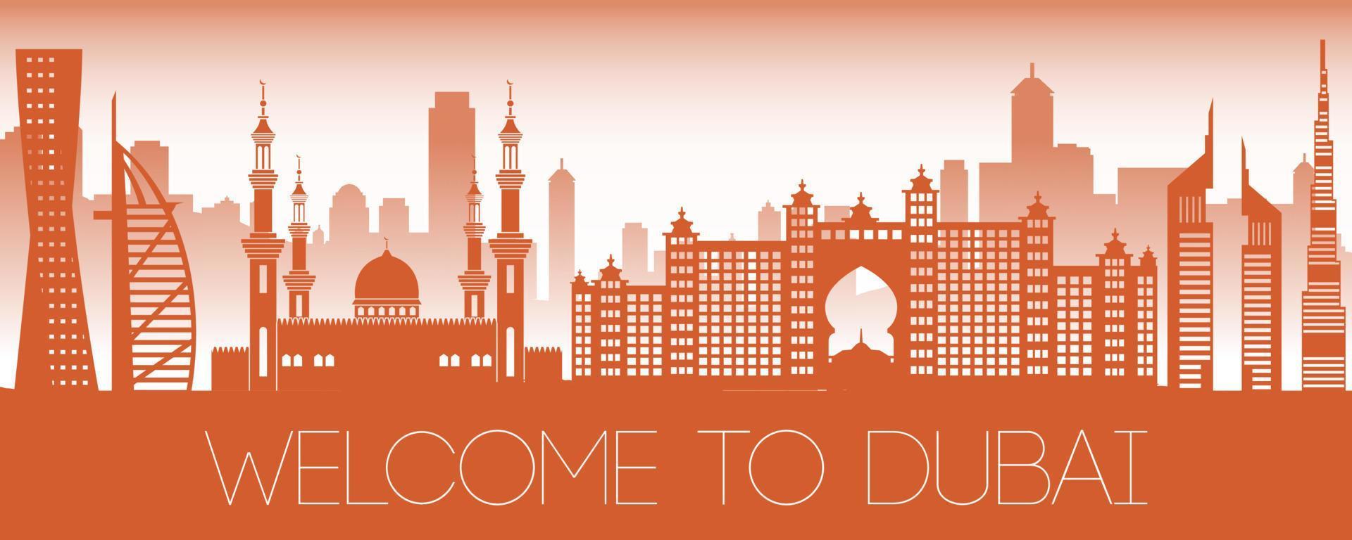 Dubai famous landmark orange silhouette design vector