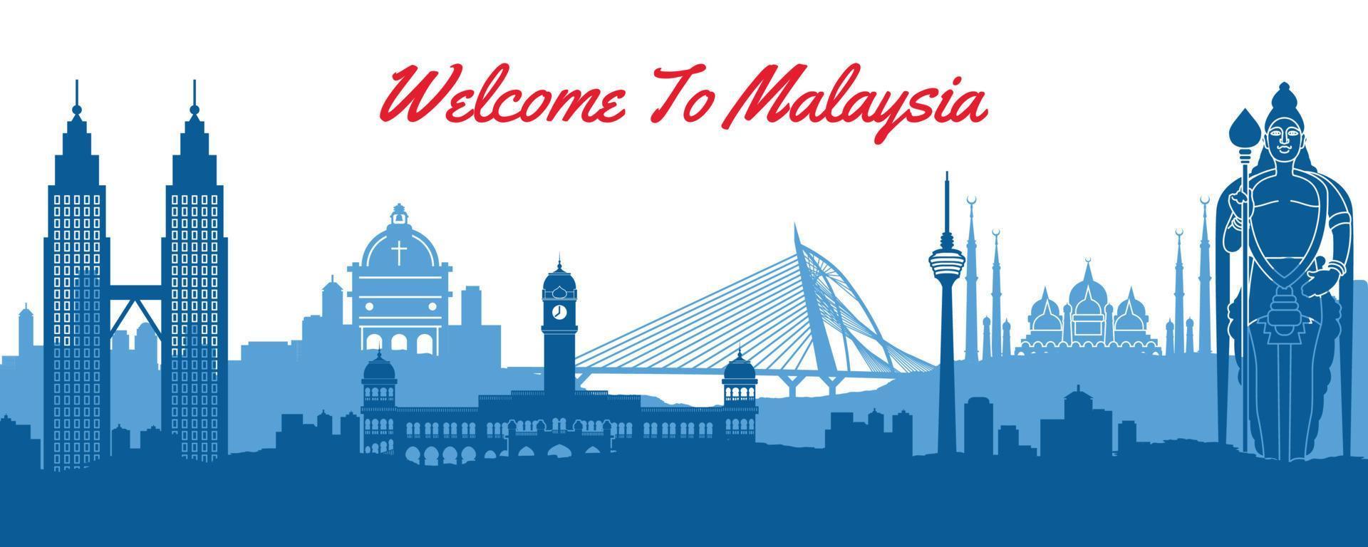 famous landmark of Malaysia,travel destination with silhouette classic design vector