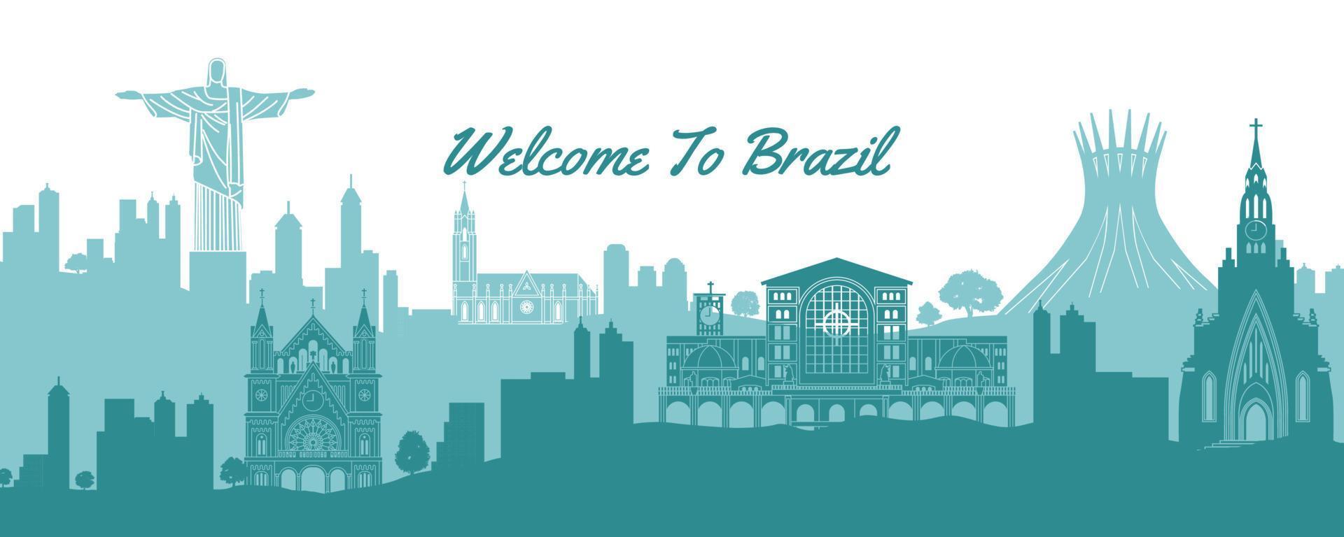 famous landmark of Brazil,travel destination with silhouette classic with national color design vector