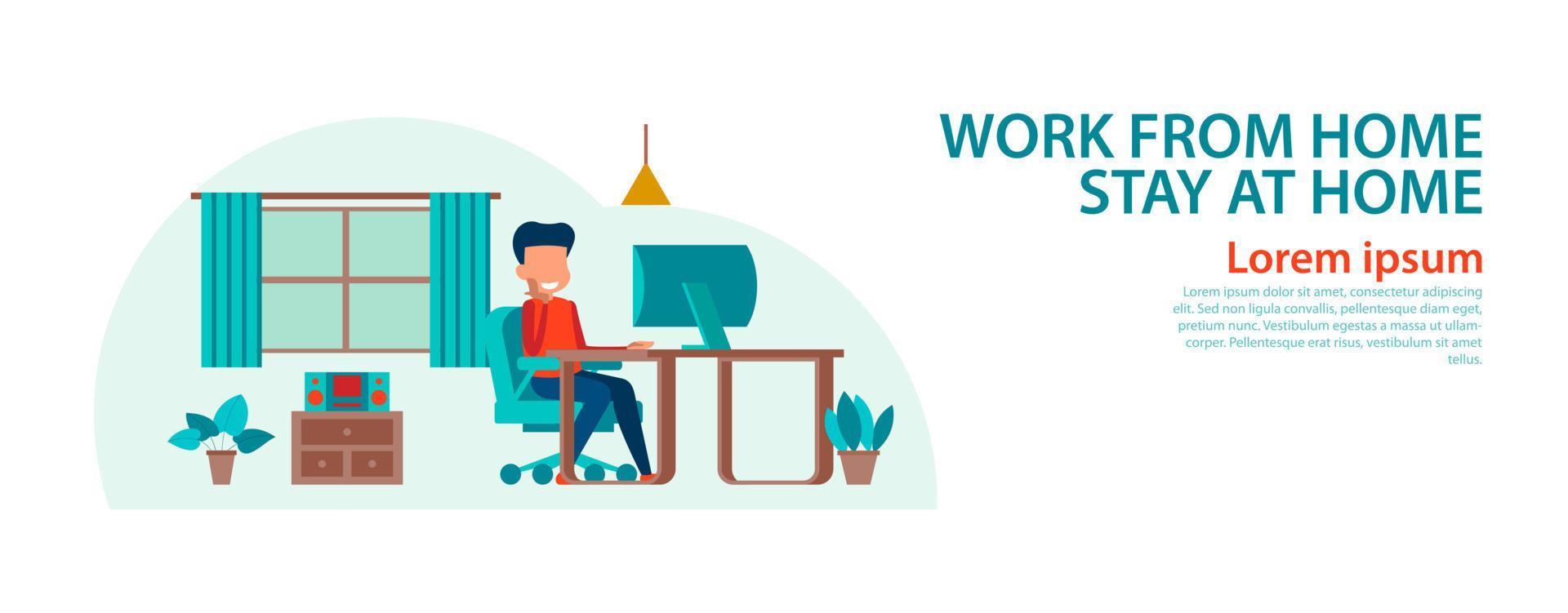 banner of cartoon version of working home and stay home vector