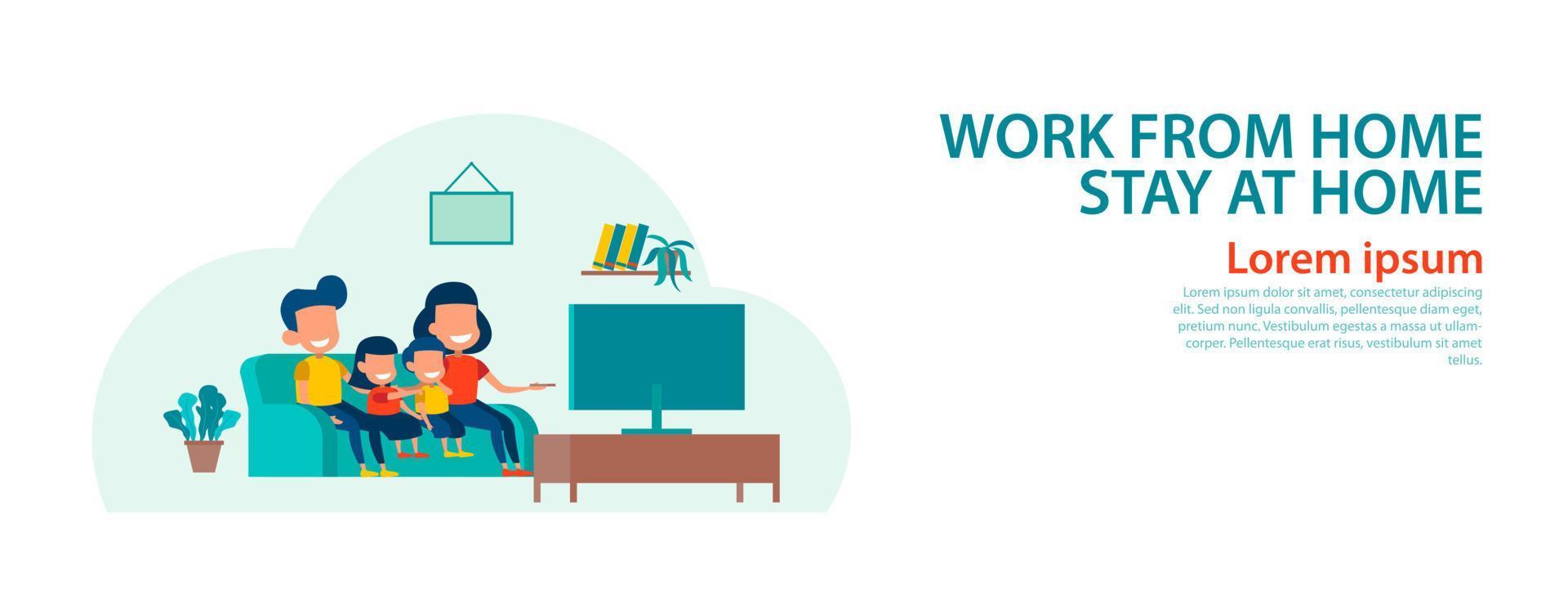 banner de la versión de dibujos animados de trabajar en casa y quedarse en casa vector