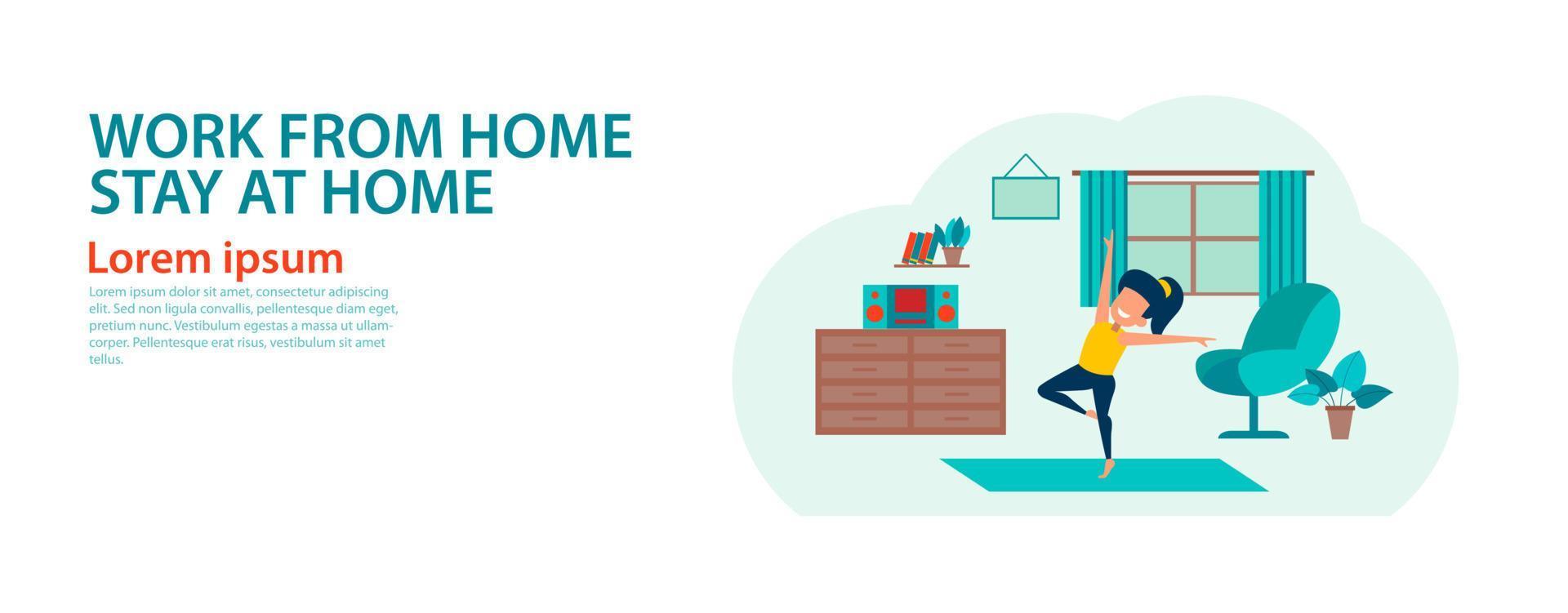 banner of cartoon version of working home and stay home vector