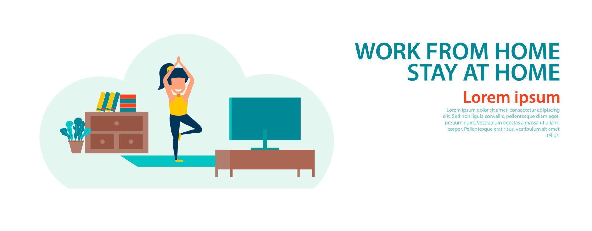 banner of cartoon version of working home and stay home vector