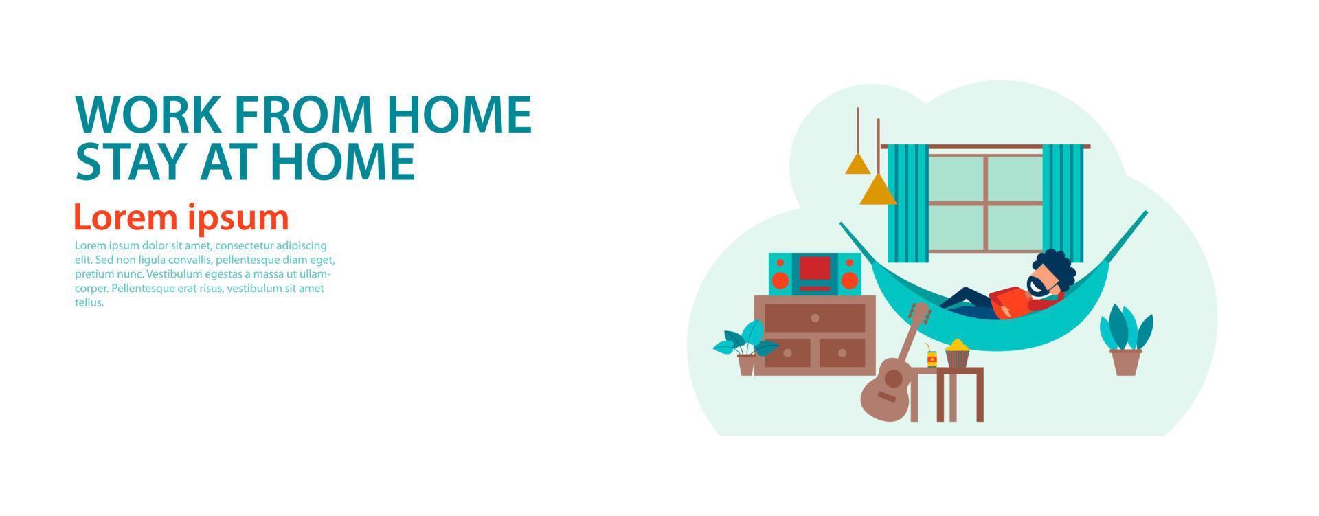 banner of cartoon version of working home and stay home vector