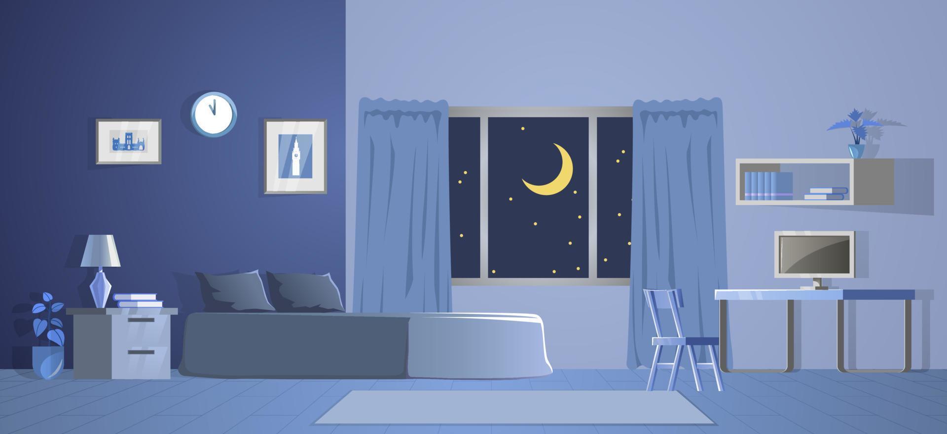 decoración de la habitación del dormitorio con diseño degradado en la noche vector