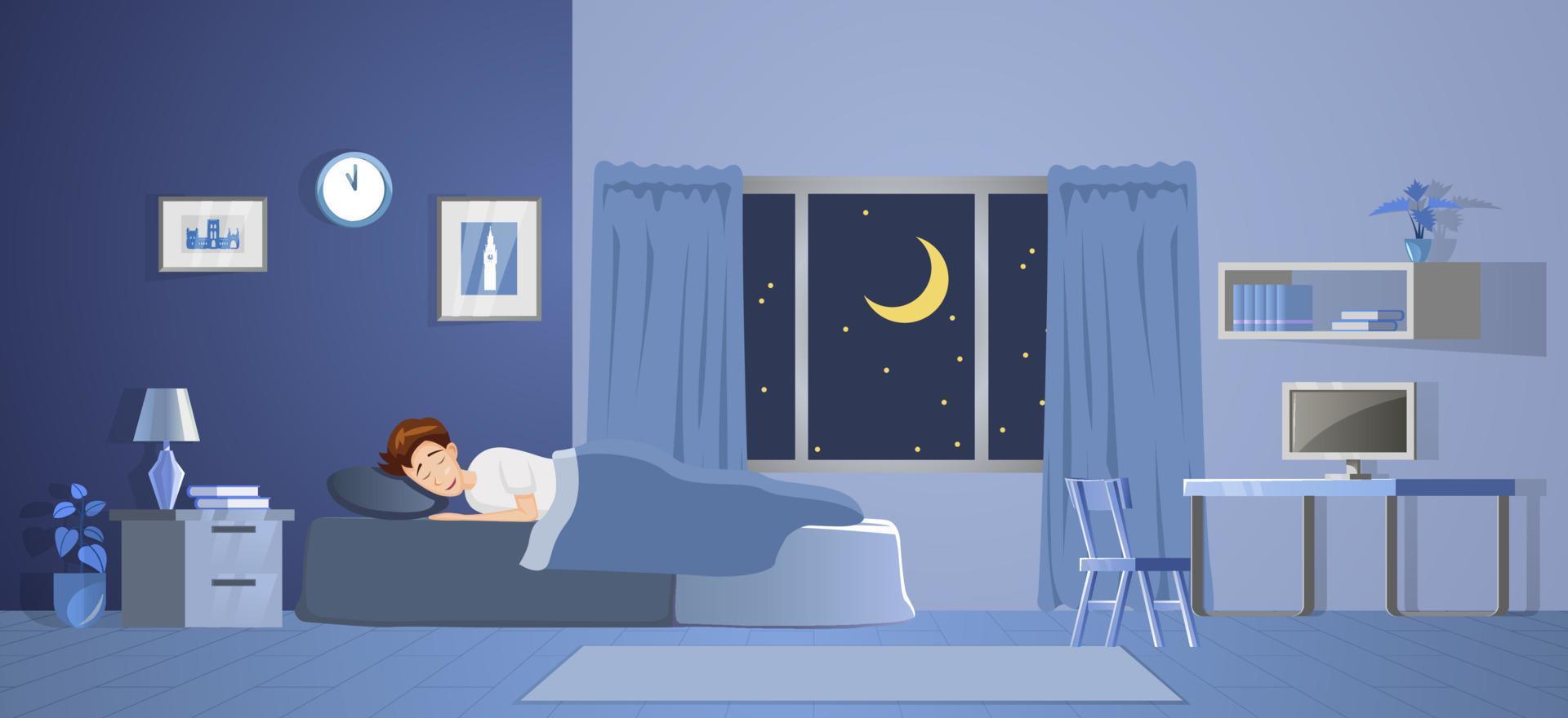 man in the bedroom with gradient cartoon design vector