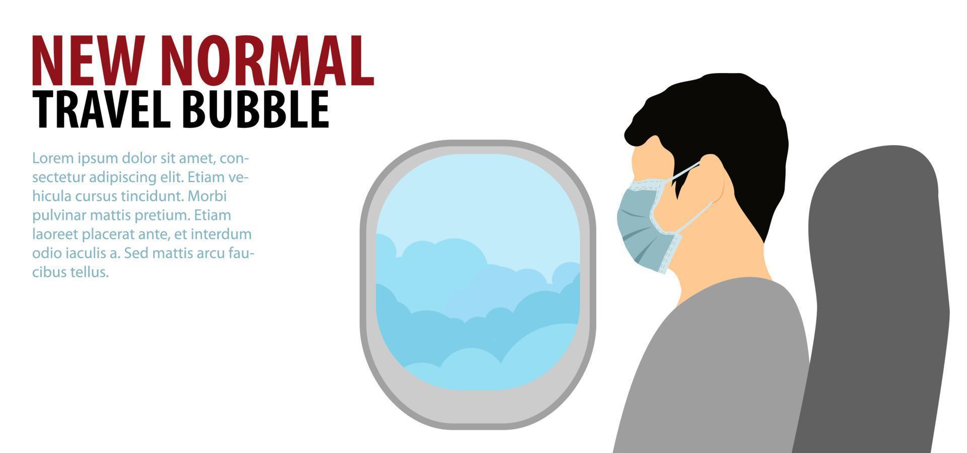 man wears medical mask with flat color design sit on plane vector