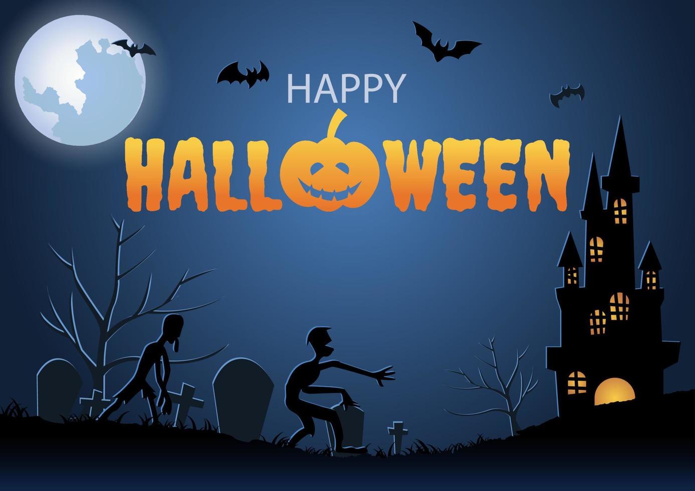 Halloween background with graveyard scene and mummy on Halloween night vector