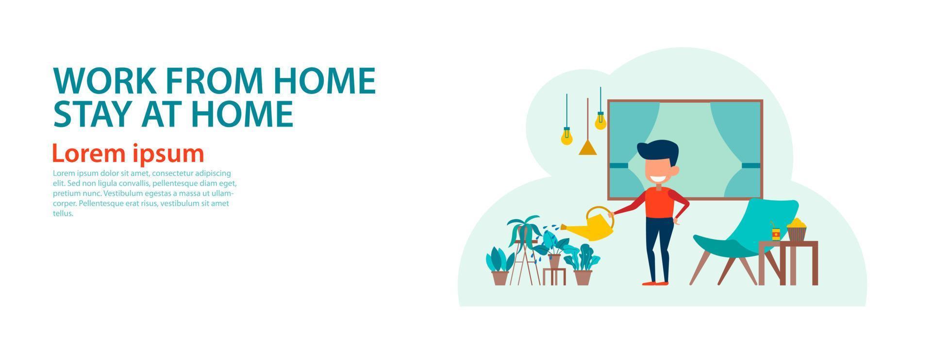 banner of cartoon version of working home and stay home vector