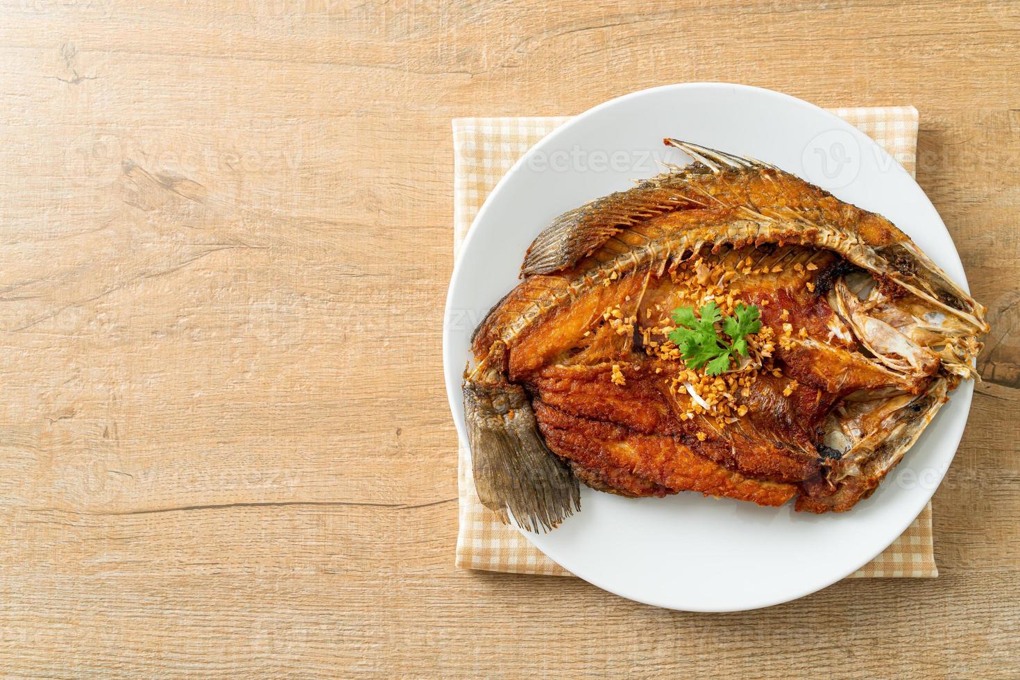 Fried Sea Bass Fish with Garlic photo