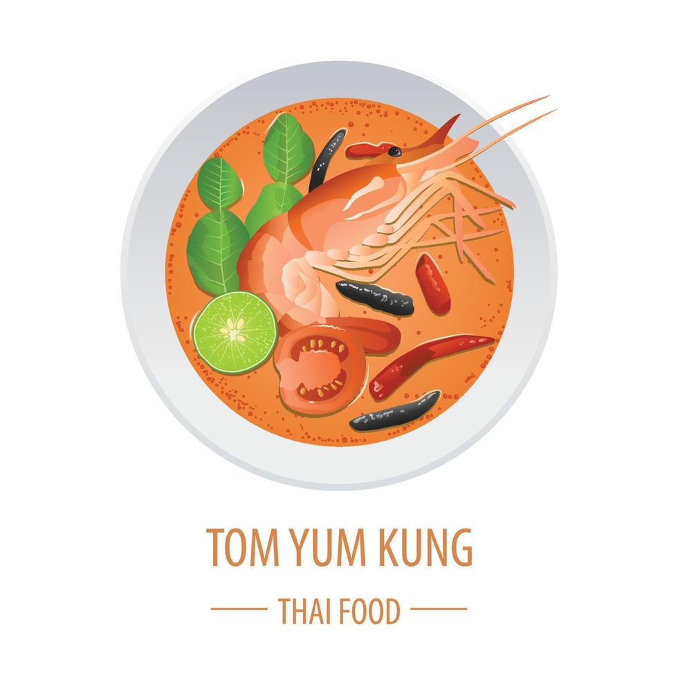 comida tailandesa famosa de tom yum kung, realista con estilo de vista superior vector