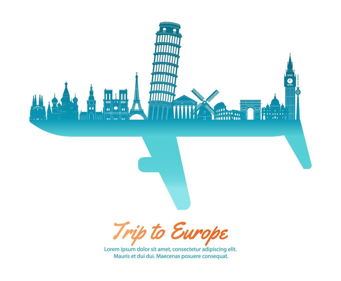 europe landmarks and part of another side look like plane symbol by concept art vector