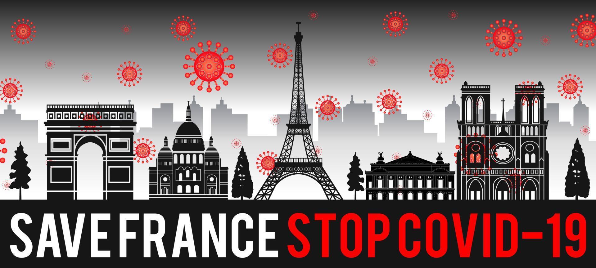 concept art with coronavirus fly over landmarks of the france vector