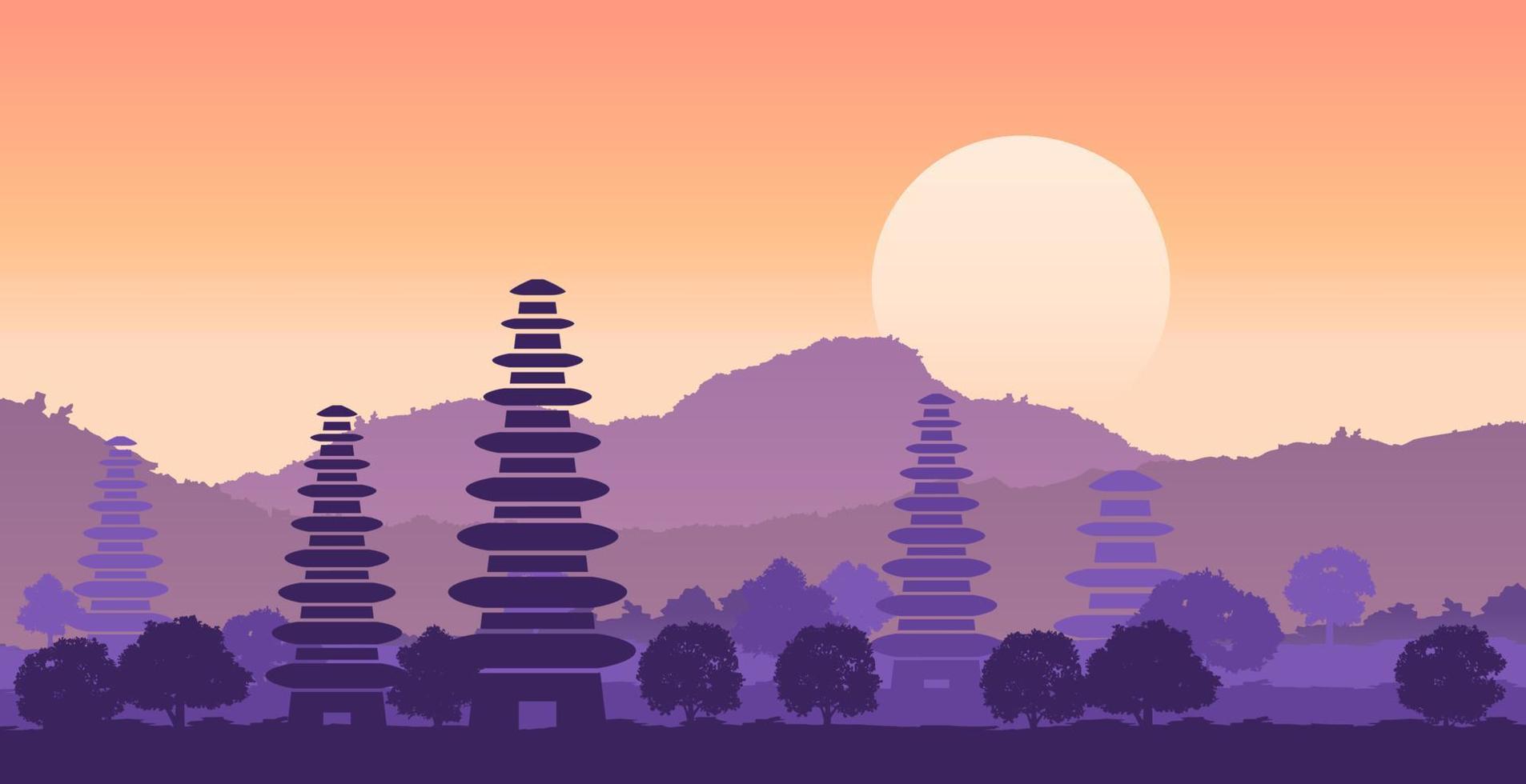 Pura ulan danu famous pagoda of Indonesia in bali island in silhouette design vector