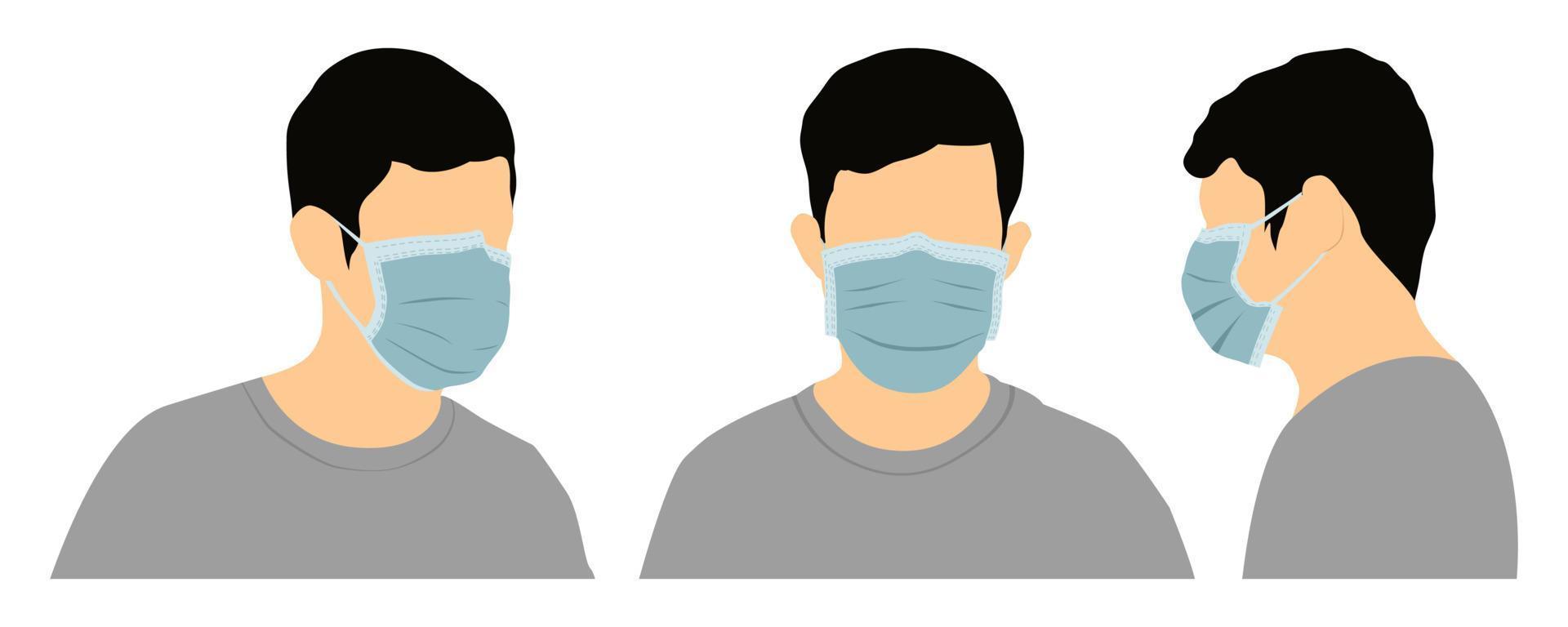 man wear medical mask with flat color design vector