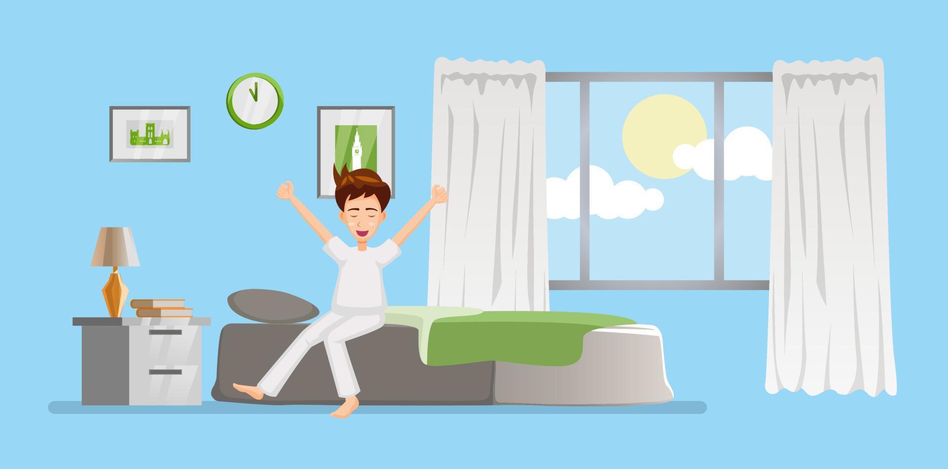 cartoon of people wake up in the morning vector