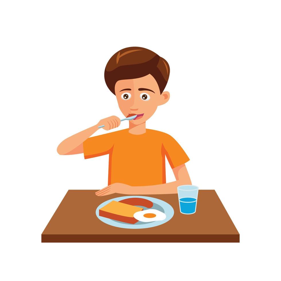 flat design of cartoon character of man is eating vector