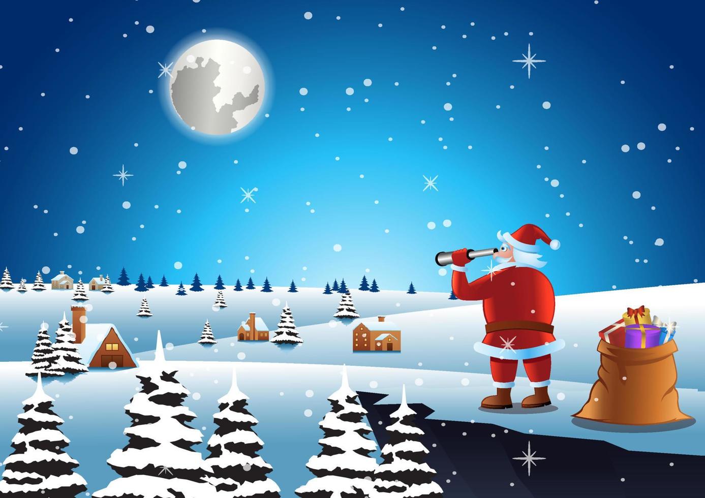 santa claus seeking for house to send gifts vector