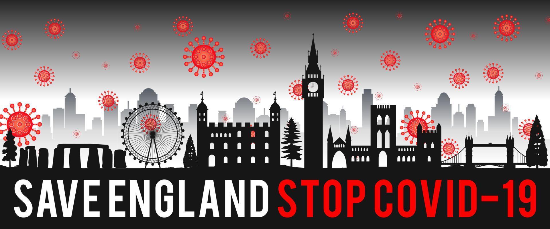 concept art with coronavirus fly over landmarks of england vector