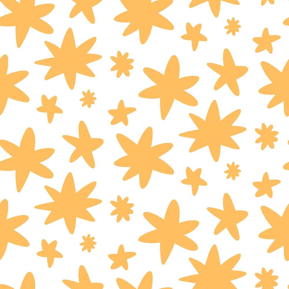 Soft yellow doodle stars seamless pattern on white background vector